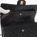CHANEL Matelasse 25 Double Flap Chain Bag Caviar Skin Black CC Auth 158360SM-21