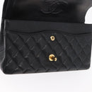 CHANEL Matelasse 25 Double Flap Chain Bag Caviar Skin Black CC Auth 158360SM-22
