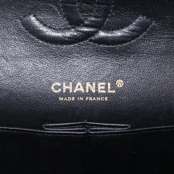 CHANEL Matelasse 25 Double Flap Chain Bag Caviar Skin Black CC Auth 158360SM