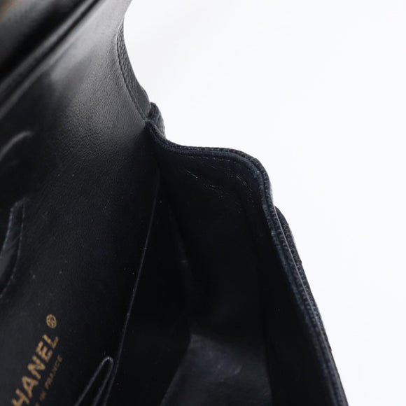 CHANEL Matelasse 25 Double Flap Chain Bag Caviar Skin Black CC Auth 158360SM