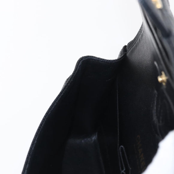 CHANEL Matelasse 25 Double Flap Chain Bag Caviar Skin Black CC Auth 158360SM