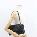 CHANEL Matelasse 25 Double Flap Chain Bag Caviar Skin Black CC Auth 158360SM-28