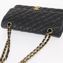 CHANEL Matelasse 25 Double Flap Chain Bag Caviar Skin Black CC Auth 158360SM-6
