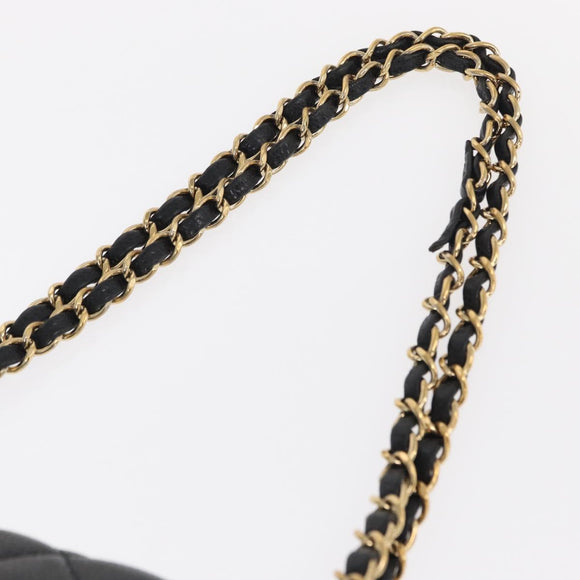 CHANEL Matelasse 25 Double Flap Chain Bag Caviar Skin Black CC Auth 158360SM
