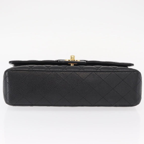 CHANEL Matelasse 25 Double Flap Chain Bag Caviar Skin Black CC Auth 158360SM