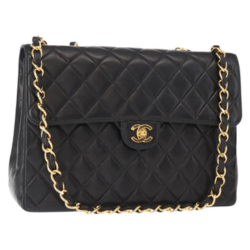 CHANEL Matelasse 30 Chain Shoulder Bag Lamb Skin Black Gold CC Auth 158361SAM