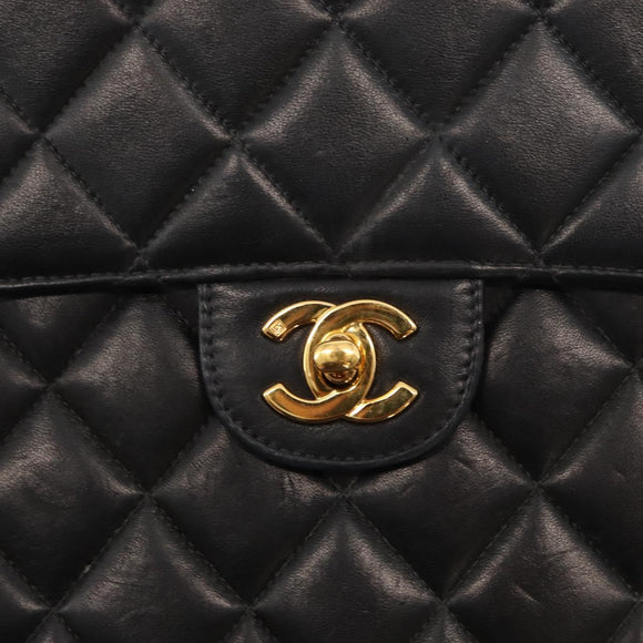 CHANEL Matelasse 30 Chain Shoulder Bag Lamb Skin Black Gold CC Auth 158361SAM
