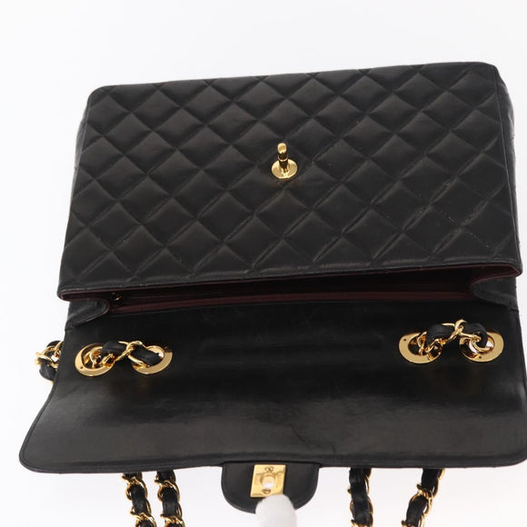 CHANEL Matelasse 30 Chain Shoulder Bag Lamb Skin Black Gold CC Auth 158361SAM