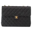 CHANEL Matelasse 30 Chain Shoulder Bag Lamb Skin Black Gold CC Auth 158361SAM-2