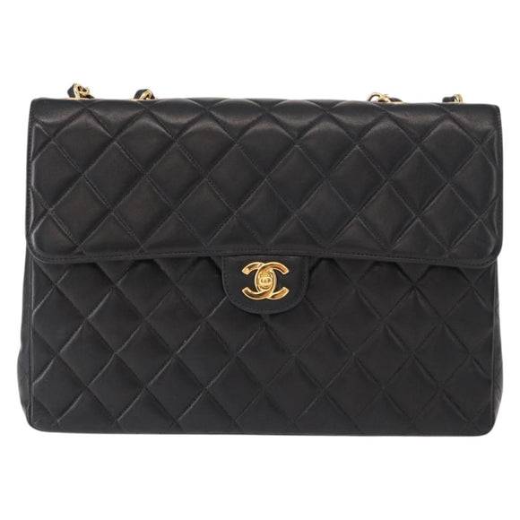 CHANEL Matelasse 30 Chain Shoulder Bag Lamb Skin Black Gold CC Auth 158361SAM