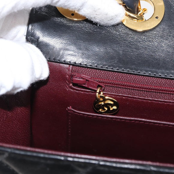 CHANEL Matelasse 30 Chain Shoulder Bag Lamb Skin Black Gold CC Auth 158361SAM