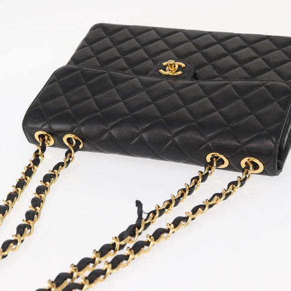 CHANEL Matelasse 30 Chain Shoulder Bag Lamb Skin Black Gold CC Auth 158361SAM