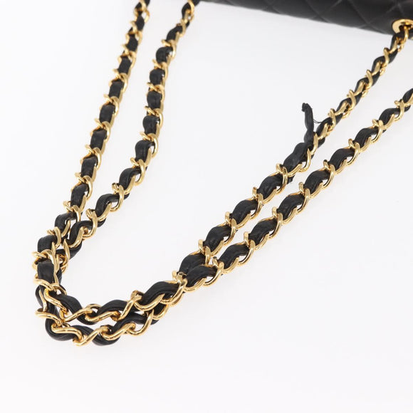 CHANEL Matelasse 30 Chain Shoulder Bag Lamb Skin Black Gold CC Auth 158361SAM