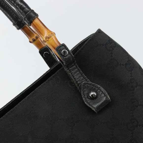 GUCCI GG Canvas Bamboo Tote Bag Black 112526 Auth 158362