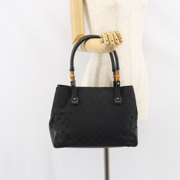 GUCCI GG Canvas Bamboo Tote Bag Black 112526 Auth 158362