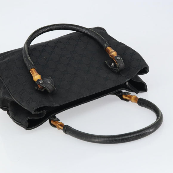 GUCCI GG Canvas Bamboo Tote Bag Black 112526 Auth 158362