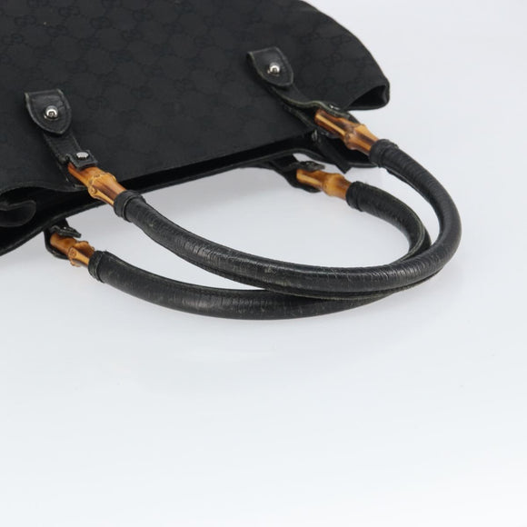 GUCCI GG Canvas Bamboo Tote Bag Black 112526 Auth 158362