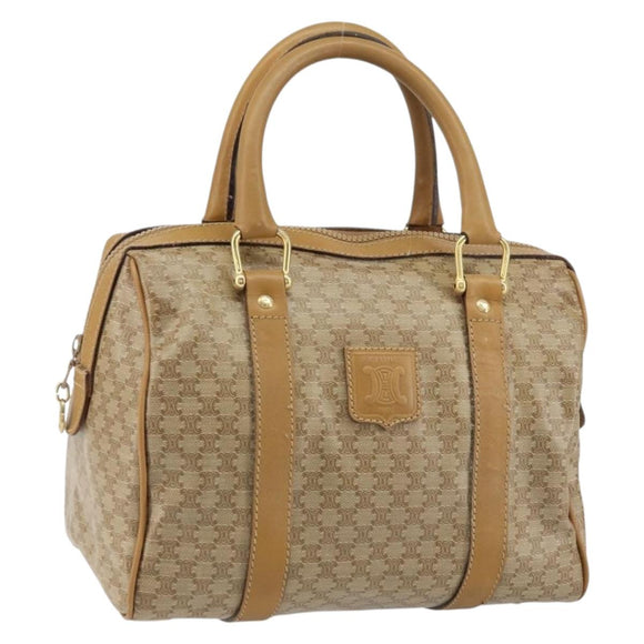 CELINE Macadam Canvas Hand Bag PVC Beige Gold Auth 158363
