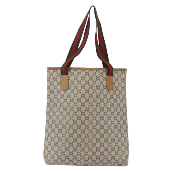 GUCCI GG Plus Supreme Web Sherry Line Tote Bag PVC Beige Gold Auth 158364