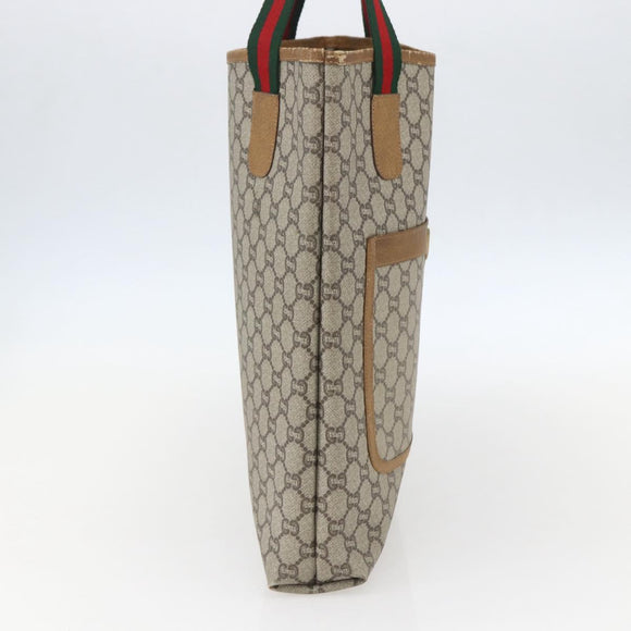 GUCCI GG Plus Supreme Web Sherry Line Tote Bag PVC Beige Gold Auth 158364