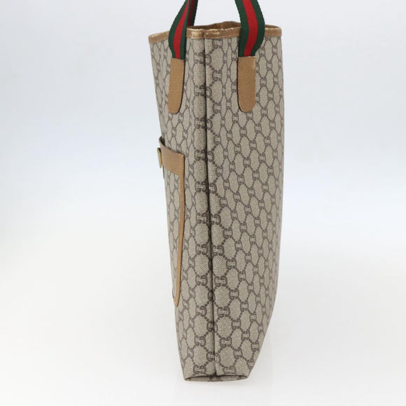 GUCCI GG Plus Supreme Web Sherry Line Tote Bag PVC Beige Gold Auth 158364