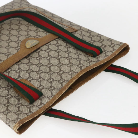 GUCCI GG Plus Supreme Web Sherry Line Tote Bag PVC Beige Gold Auth 158364