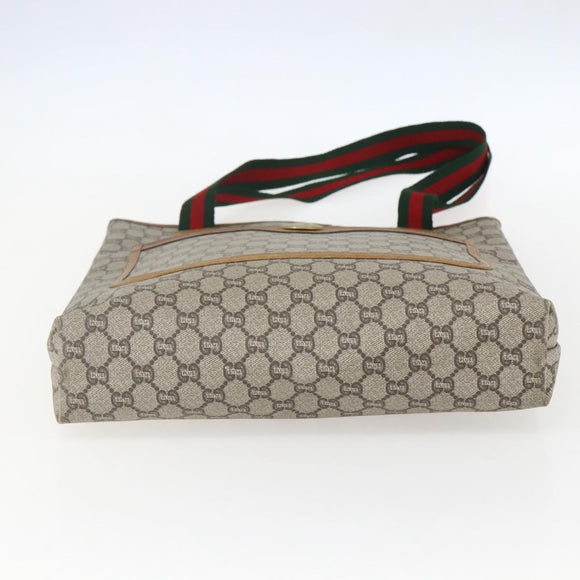 GUCCI GG Plus Supreme Web Sherry Line Tote Bag PVC Beige Gold Auth 158364