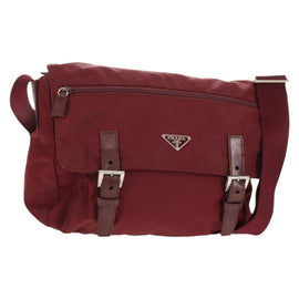 PRADA Shoulder Bag Nylon Bordeaux Silver Auth 158366