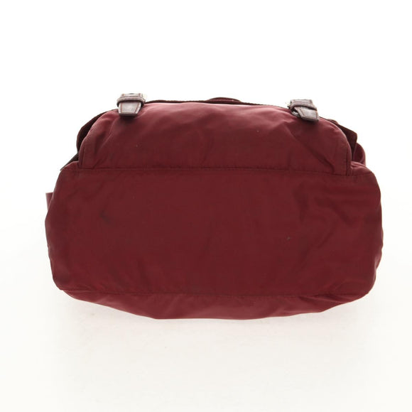 PRADA Shoulder Bag Nylon Bordeaux Silver Auth 158366