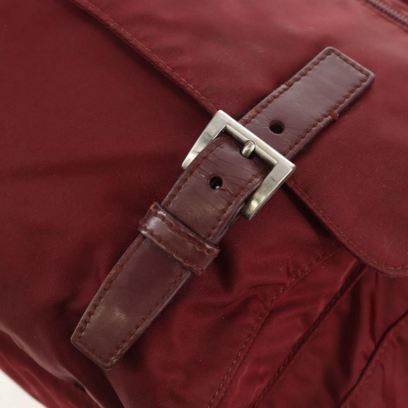 PRADA Shoulder Bag Nylon Bordeaux Silver Auth 158366