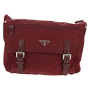 PRADA Shoulder Bag Nylon Bordeaux Silver Auth 158366-13