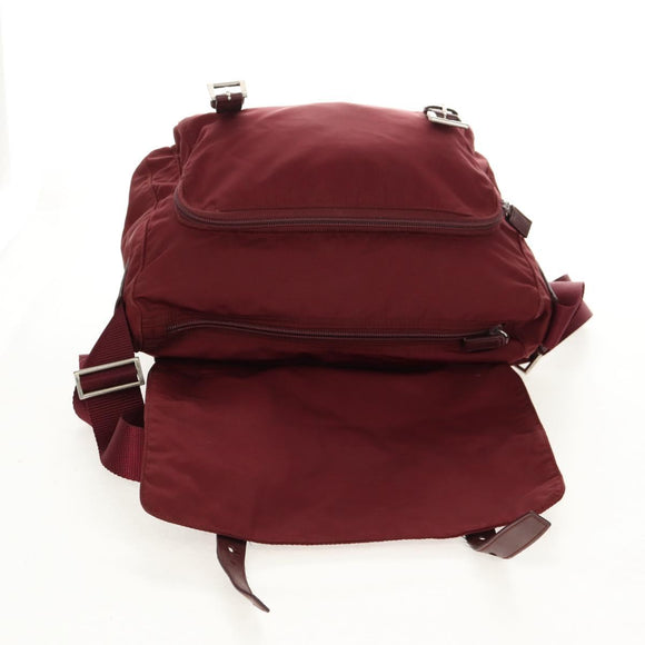 PRADA Shoulder Bag Nylon Bordeaux Silver Auth 158366