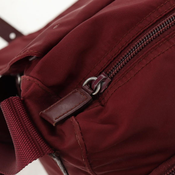 PRADA Shoulder Bag Nylon Bordeaux Silver Auth 158366