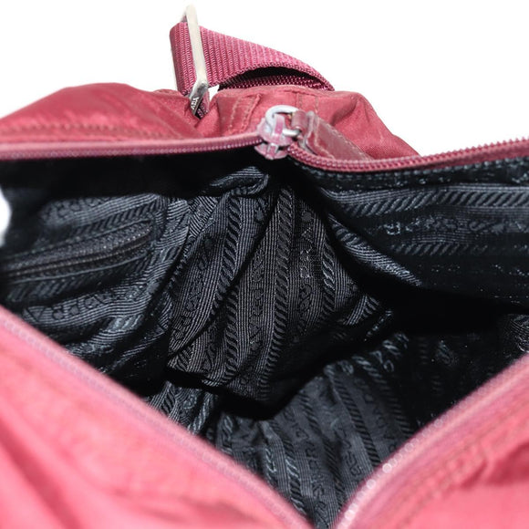 PRADA Shoulder Bag Nylon Bordeaux Silver Auth 158366