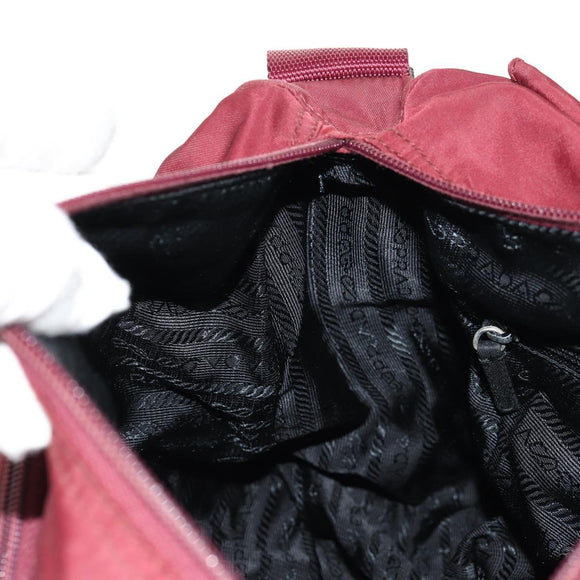PRADA Shoulder Bag Nylon Bordeaux Silver Auth 158366