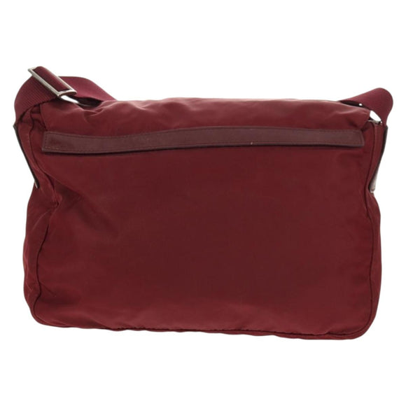 PRADA Shoulder Bag Nylon Bordeaux Silver Auth 158366