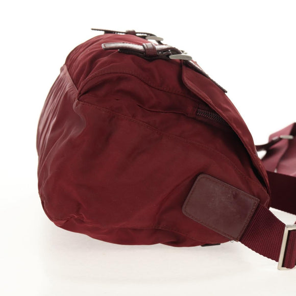 PRADA Shoulder Bag Nylon Bordeaux Silver Auth 158366