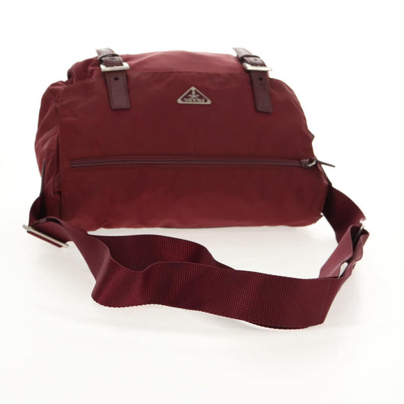 PRADA Shoulder Bag Nylon Bordeaux Silver Auth 158366