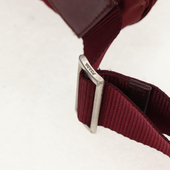 PRADA Shoulder Bag Nylon Bordeaux Silver Auth 158366