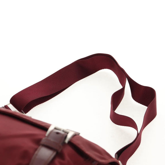 PRADA Shoulder Bag Nylon Bordeaux Silver Auth 158366