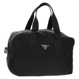 PRADA Boston Bag Nylon Black Silver Auth 158367