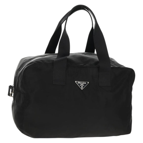 PRADA Boston Bag Nylon Black Silver Auth 158367