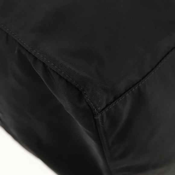 PRADA Boston Bag Nylon Black Silver Auth 158367