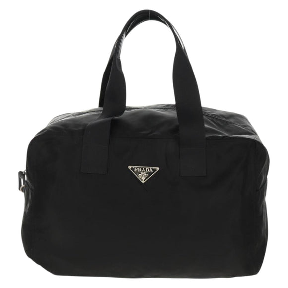 PRADA Boston Bag Nylon Black Silver Auth 158367