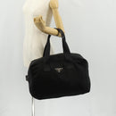 PRADA Boston Bag Nylon Black Silver Auth 158367-21