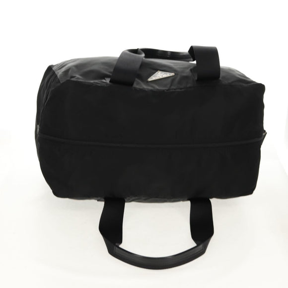 PRADA Boston Bag Nylon Black Silver Auth 158367