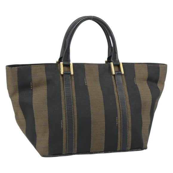 FENDI Pecan Canvas Hand Bag Black Brown Auth 158368