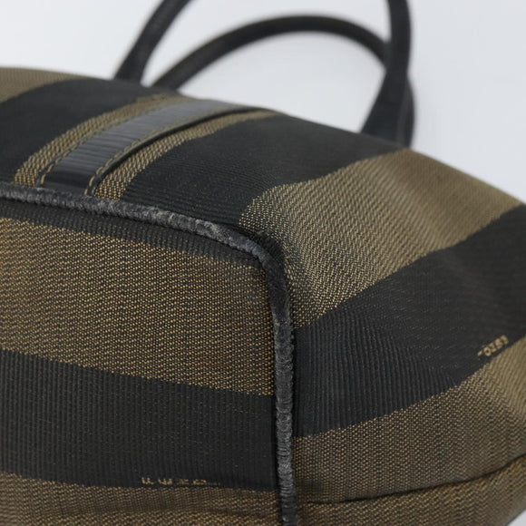 FENDI Pecan Canvas Hand Bag Black Brown Auth 158368