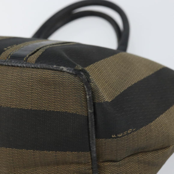 FENDI Pecan Canvas Hand Bag Black Brown Auth 158368