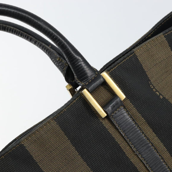 FENDI Pecan Canvas Hand Bag Black Brown Auth 158368